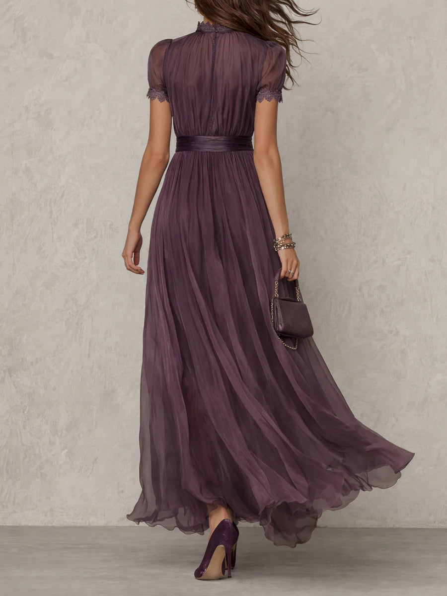 Maria - Vestido de fiesta con escote en forma de gota y ribete de encaje de gasa