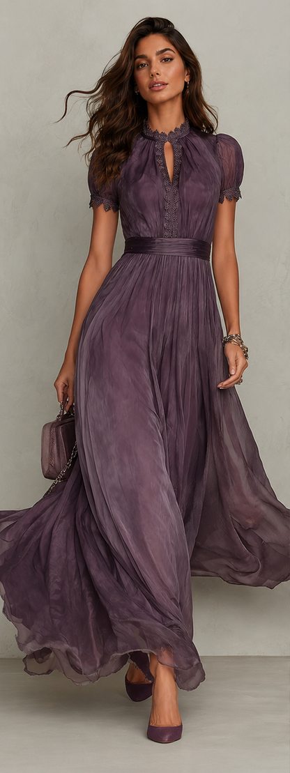 Maria - Vestido de fiesta con escote en forma de gota y ribete de encaje de gasa